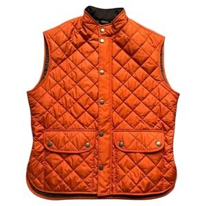 Barbour Lowerdale Gilet Vest Quilted Zip Snap Closure Mens XXL Orange